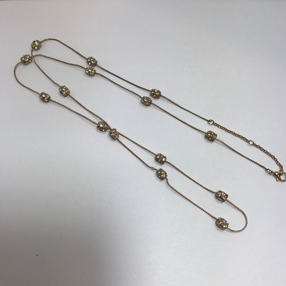 Gold Tone and Rhinestone Bead 30" Necklace